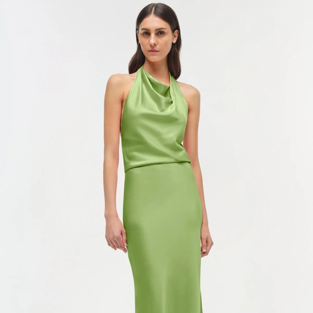 SIMKHAI Reannon Satin Gown in Deep Peridot (Size 2, Excellent Condition)
